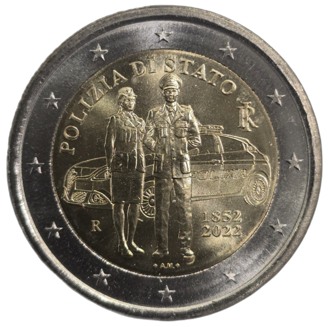 2 euros conmemorativa 170 aniversario de la fundación de la Policía Nacional Italiana (Polizia di Stato)